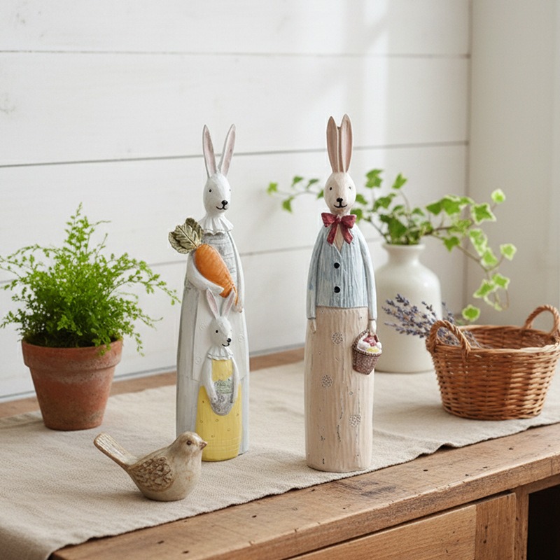 Wood Grain Resin Bunny Couple  - Woodworking Rabbet recension och pris