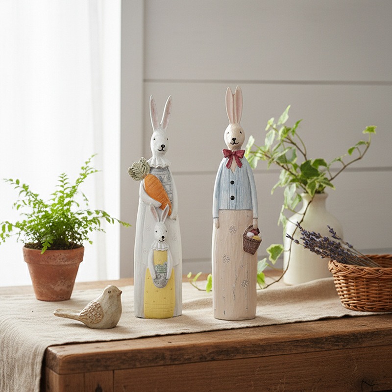 Wood Grain Resin Bunny Couple  - Woodworking Rabbet recension och pris