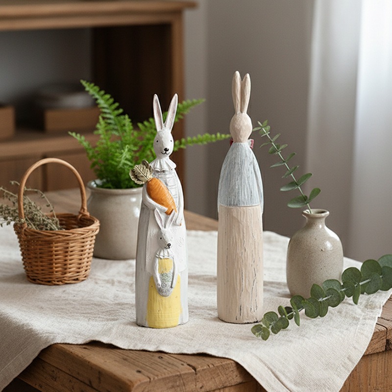 Wood Grain Resin Bunny Couple  - Woodworking Rabbet recension och pris